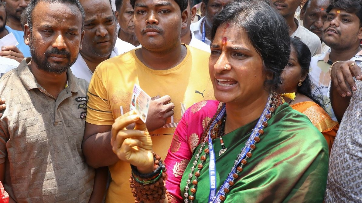 Polling is underway in Hyderabad, where Madhavi Latha is challenging Asaduddin Owaisi. Polling is underway in Hyderabad, where Madhavi Latha is challenging Asaduddin Owaisi.