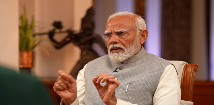 Prime Minister Narendra Modi during his exclusive interview to AajTak. Prime Minister Narendra Modi during his exclusive interview to AajTak.