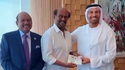 Rajinikanth receiving UAE's golden visa Rajinikanth receiving UAE's golden visa