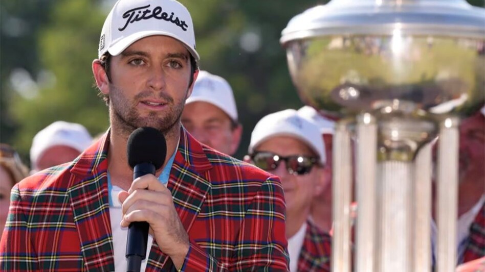 David Riley with his Charles Schwab Challenge trophy in Fort Worth, Texas, on Sunday. (Image courtesy PGA Tour) David Riley with his Charles Schwab Challenge trophy in Fort Worth, Texas, on Sunday. (Image courtesy PGA Tour)