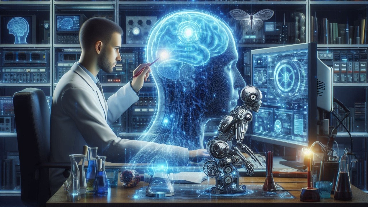 Researchers workin on robot Researchers workin on robot