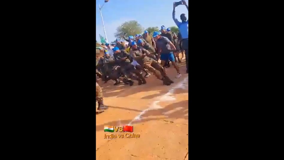 Indian soldiers vs Chinese troops in Tug of war in Sudan Indian soldiers vs Chinese troops in Tug of war in Sudan