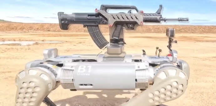 China's robo-dog with a automatic gun China's robo-dog with a automatic gun