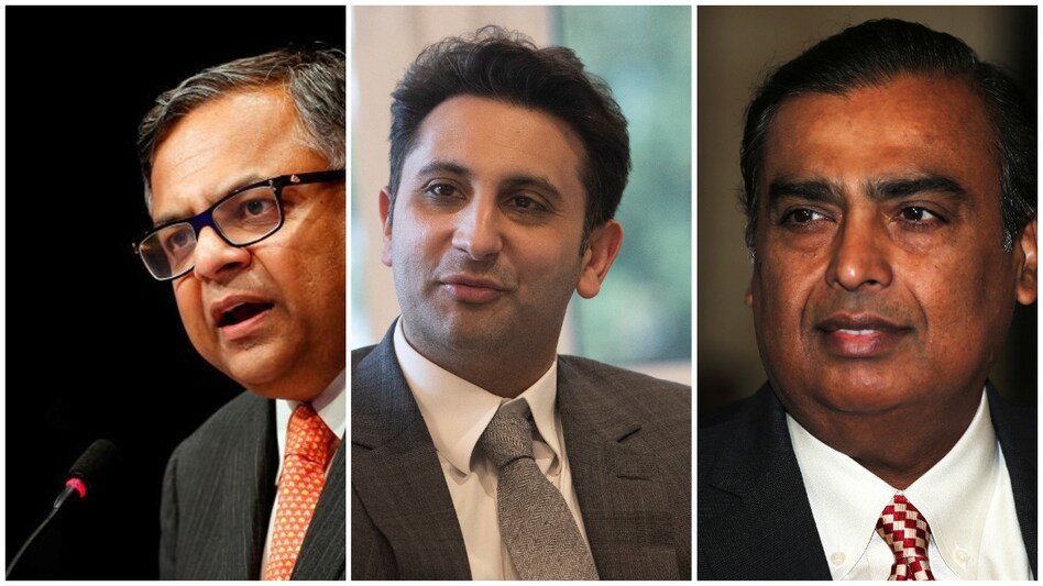 N Chandrasekharan (Extreme left), Adar Poonawalla (centre), Mukesh Ambani (Right) N Chandrasekharan (Extreme left), Adar Poonawalla (centre), Mukesh Ambani (Right)