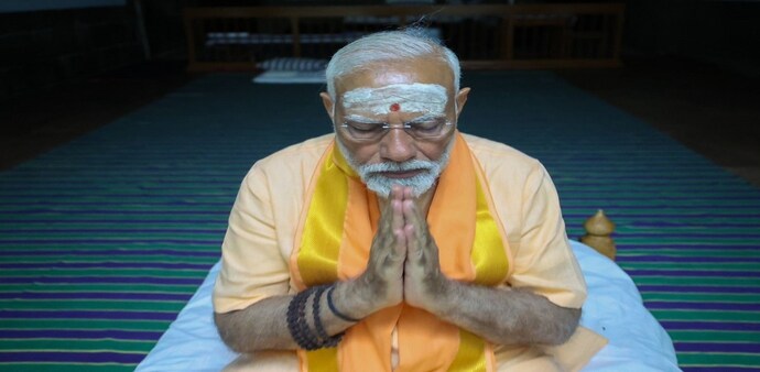 PM Modi’s spiritual retreat came at the end of campaigning for the Lok Sabha election. PM Modi’s spiritual retreat came at the end of campaigning for the Lok Sabha election.