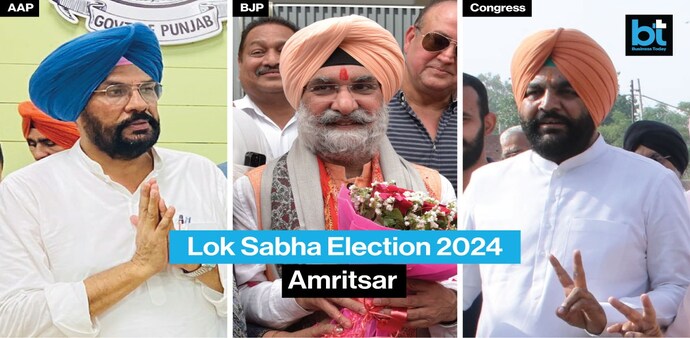 Lok Sabha Election Results 2024: The main contenders from the seat are ((from left) Kuldeep Singh Dhaliwal of Aam Aadmi Party, Taranjit Singh Sandhu from BJP and Gurjeet Singh Aujla of Congress. Lok Sabha Election Results 2024: The main contenders from the seat are ((from left) Kuldeep Singh Dhaliwal of Aam Aadmi Party, Taranjit Singh Sandhu from BJP and Gurjeet Singh Aujla of Congress.