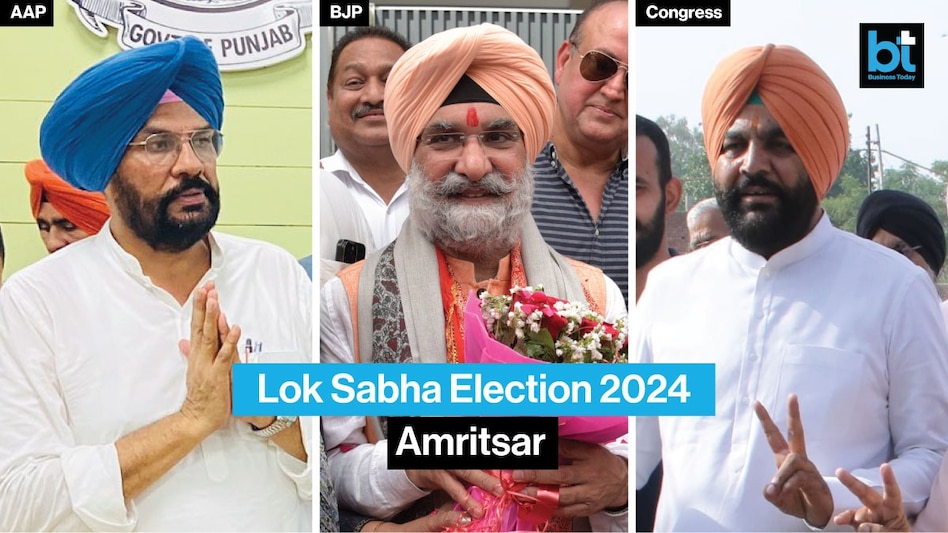 Lok Sabha Election Results 2024: The main contenders from the seat are ((from left) Kuldeep Singh Dhaliwal of Aam Aadmi Party, Taranjit Singh Sandhu from BJP and Gurjeet Singh Aujla of Congress. Lok Sabha Election Results 2024: The main contenders from the seat are ((from left) Kuldeep Singh Dhaliwal of Aam Aadmi Party, Taranjit Singh Sandhu from BJP and Gurjeet Singh Aujla of Congress.