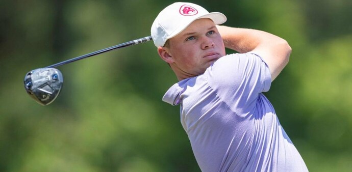 Joint leader Caleb Surrat of Cleek GC in action at the Golf Club of Houston on day one of the LIV Golf event in Texas on Friday. Image courtesy LIV Golf. Joint leader Caleb Surrat of Cleek GC in action at the Golf Club of Houston on day one of the LIV Golf event in Texas on Friday. Image courtesy LIV Golf.