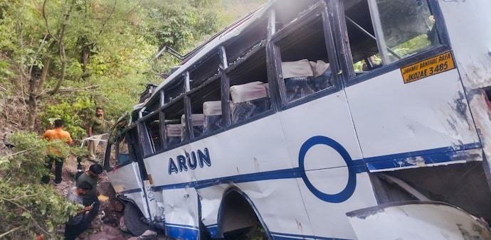 The incident occurred on Sunday evening when the bus was returning from the Shiv Khori temple in Reasi to Katra, as per officials. The incident occurred on Sunday evening when the bus was returning from the Shiv Khori temple in Reasi to Katra, as per officials.