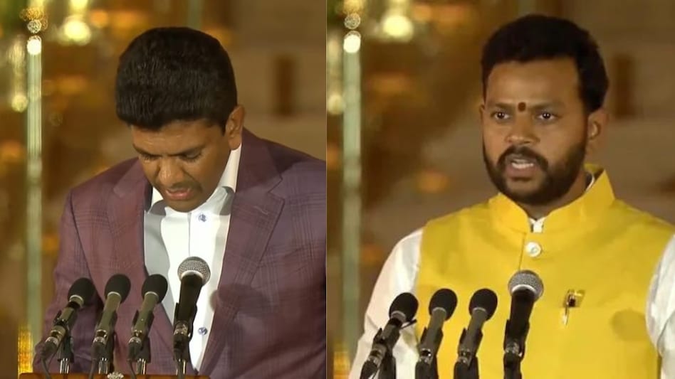 While Dr Pemmasani was sworn in as the minister of state, Naidu took the oath of office as a Cabinet minister. While Dr Pemmasani was sworn in as the minister of state, Naidu took the oath of office as a Cabinet minister.