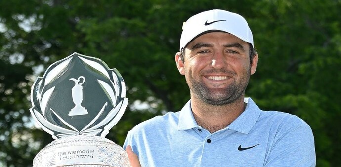 World number one Scottie Scheffler with his 2024 Memorial Tournament presented by Workday trophy at Muirfield in Dublin, Ohio, on Sunday. Image courtesy PGA Tour/X. World number one Scottie Scheffler with his 2024 Memorial Tournament presented by Workday trophy at Muirfield in Dublin, Ohio, on Sunday. Image courtesy PGA Tour/X.