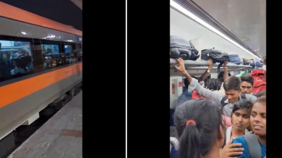 The video, shared by a passenger named Archit Nagar, shows a packed Vande Bharat coach departing Lucknow. The video, shared by a passenger named Archit Nagar, shows a packed Vande Bharat coach departing Lucknow.