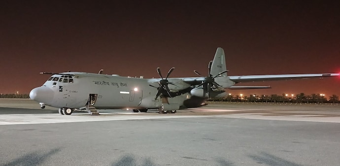 A special IAF aircraft carrying mortal remains of 45 Indian victims in the fire incident in Kuwait has taken off for Kochi. (Picture: Indian Embassy in Kuwait) A special IAF aircraft carrying mortal remains of 45 Indian victims in the fire incident in Kuwait has taken off for Kochi. (Picture: Indian Embassy in Kuwait)