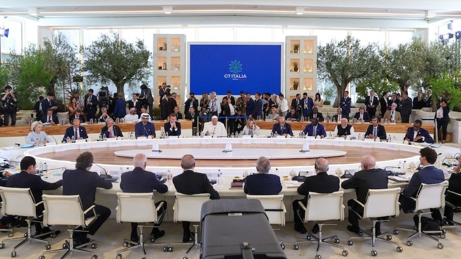 The communique was issued on June 14 evening at the luxury resort of Borgo Egnazia, where the G7 also reiterated a commitment to a “free and open Indo-Pacific" based on the rule of law. (Photo courtesy: @narendramodi) The communique was issued on June 14 evening at the luxury resort of Borgo Egnazia, where the G7 also reiterated a commitment to a “free and open Indo-Pacific" based on the rule of law. (Photo courtesy: @narendramodi)
