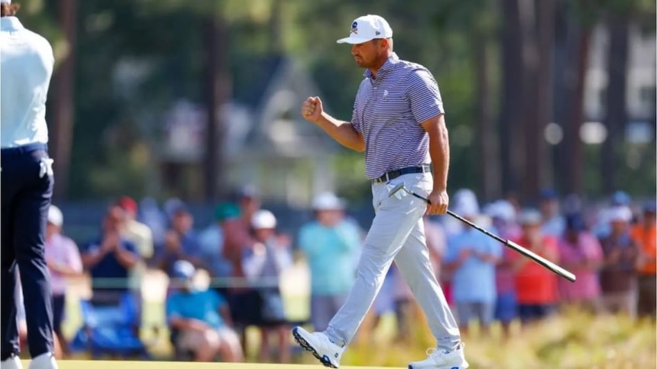 Bryson DeChambeau walks off after successfully completing a putt on day three of the 124th US Open at the Pinehurst Resort in North Carolina on Saturday. Image courtesy livgolf.com. Bryson DeChambeau walks off after successfully completing a putt on day three of the 124th US Open at the Pinehurst Resort in North Carolina on Saturday. Image courtesy livgolf.com.