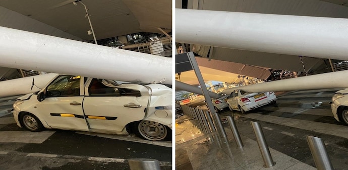 Of the six injured, a man was rescued from a crushed car on which an iron beam had fallen. Of the six injured, a man was rescued from a crushed car on which an iron beam had fallen.