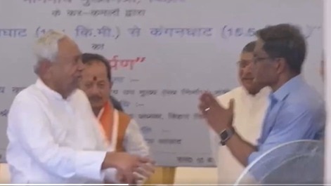 In the video, shared by news agency ANI, a visibly angry Nitish Kumar is seen urging an official to expedite the long-delayed construction of the JP Ganga Pathway in Patna.