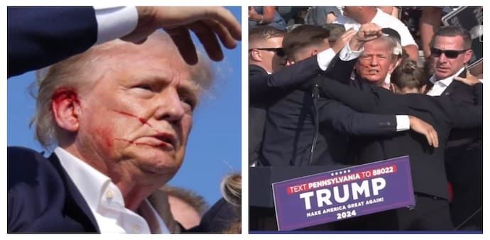Video footage revealed Trump initially touching his ear and crouching as the shots were fired Video footage revealed Trump initially touching his ear and crouching as the shots were fired