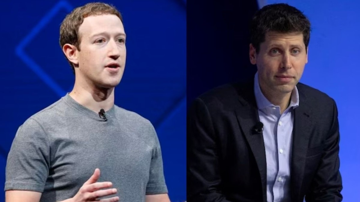 In the image are pictures of meta ceo mark zuckerberg on the left and openAi ceo sam altman on the right In the image are pictures of meta ceo mark zuckerberg on the left and openAi ceo sam altman on the right