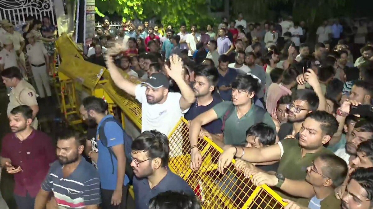 Students protest over death of UPSC aspirants after the basement housing a coaching centre was flooded following heavy rainfall in Delhi’s Old Rajinder Nagar area on July 28. Students protest over death of UPSC aspirants after the basement housing a coaching centre was flooded following heavy rainfall in Delhi’s Old Rajinder Nagar area on July 28.