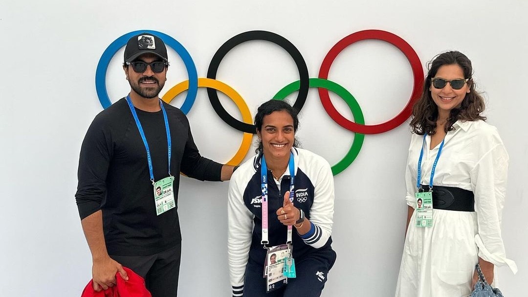 Photo of Ram Charan, PV Sindhu and Upasana.