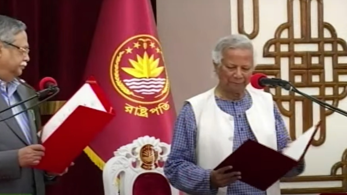 Muhammad Yunus takes oath. Muhammad Yunus takes oath.