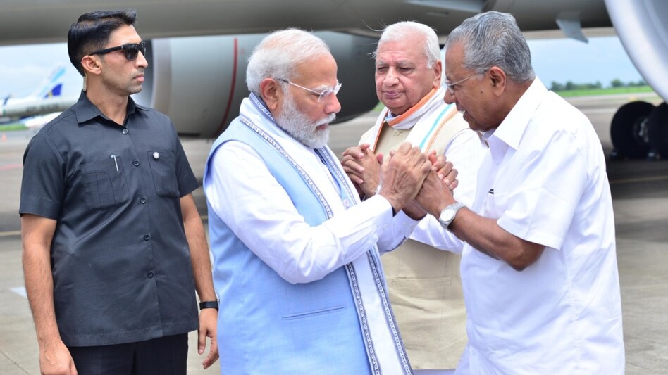 Prime Minister Narendra Modi was received by Governor Arif Mohammed Khan and CM Pinarayi Vijayan by Prime Minister Narendra Modi was received by Governor Arif Mohammed Khan and CM Pinarayi Vijayan by