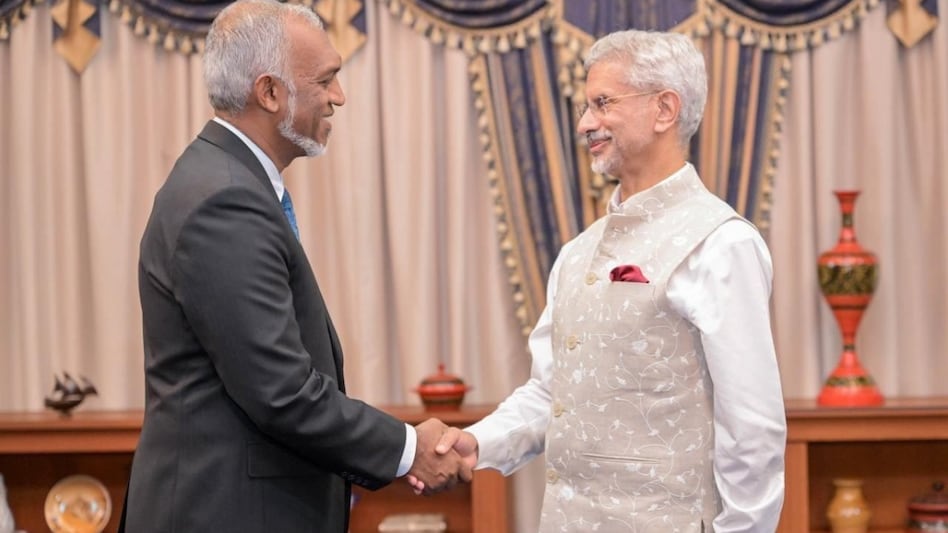 Jaishankar met also Maldivian President Mohamed Muizzu on August 10 and emphasised New Delhi’s commitment to deepen India-Maldives ties for the benefit of the people in the two countries and the region. (Photo courtesy: @DrSJaishankar) Jaishankar met also Maldivian President Mohamed Muizzu on August 10 and emphasised New Delhi’s commitment to deepen India-Maldives ties for the benefit of the people in the two countries and the region. (Photo courtesy: @DrSJaishankar)
