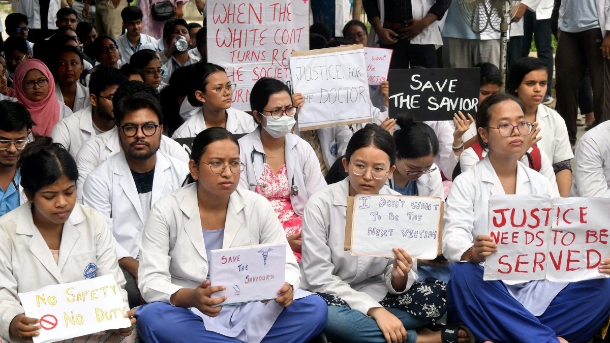 Resident doctors and medical students stage a protest against sexual assault and murder of a postgraduate trainee doctor in Kolkata Resident doctors and medical students stage a protest against sexual assault and murder of a postgraduate trainee doctor in Kolkata
