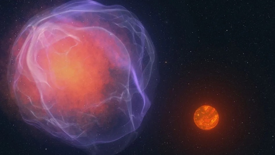 This artist's concept shows a hypothetical white dwarf, left, that has exploded as a supernova. The object at right is CWISE J1249, a star or brown dwarf ejected from this system as a result of the explosion. This artist's concept shows a hypothetical white dwarf, left, that has exploded as a supernova. The object at right is CWISE J1249, a star or brown dwarf ejected from this system as a result of the explosion.