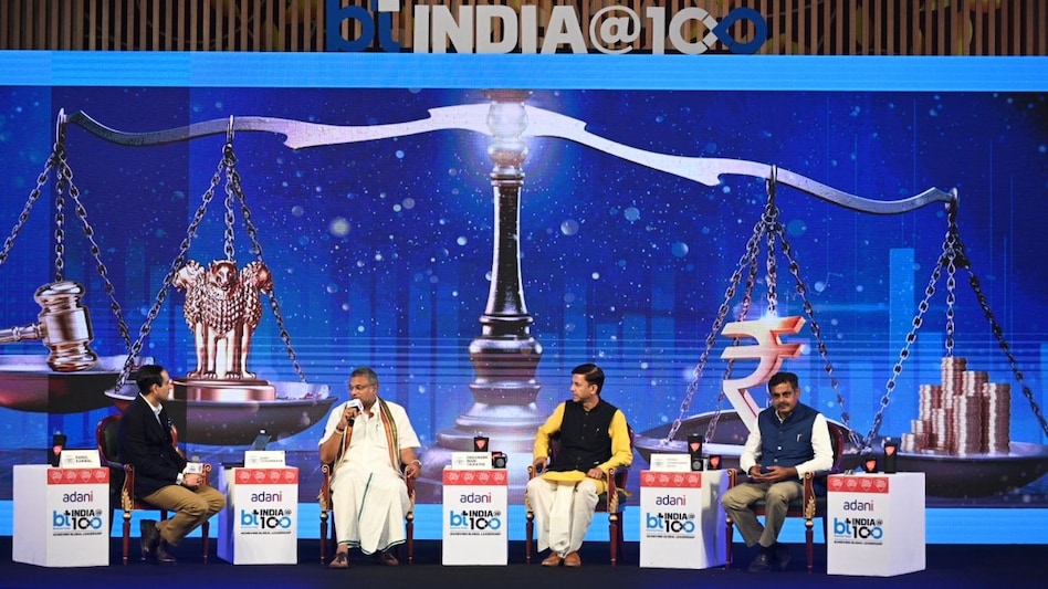 Congress's Karti Chidambaram, BJP leader Shashank Mani, and Chandra Sekhar Pemmasani at Business Today India@100 event in Delhi on Tuesday. Congress's Karti Chidambaram, BJP leader Shashank Mani, and Chandra Sekhar Pemmasani at Business Today India@100 event in Delhi on Tuesday.