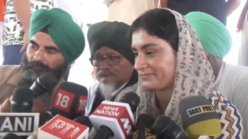 The wrestler was also felicitated by farmer leaders as she arrived at their protest site at Shambhu border. The wrestler was also felicitated by farmer leaders as she arrived at their protest site at Shambhu border.
