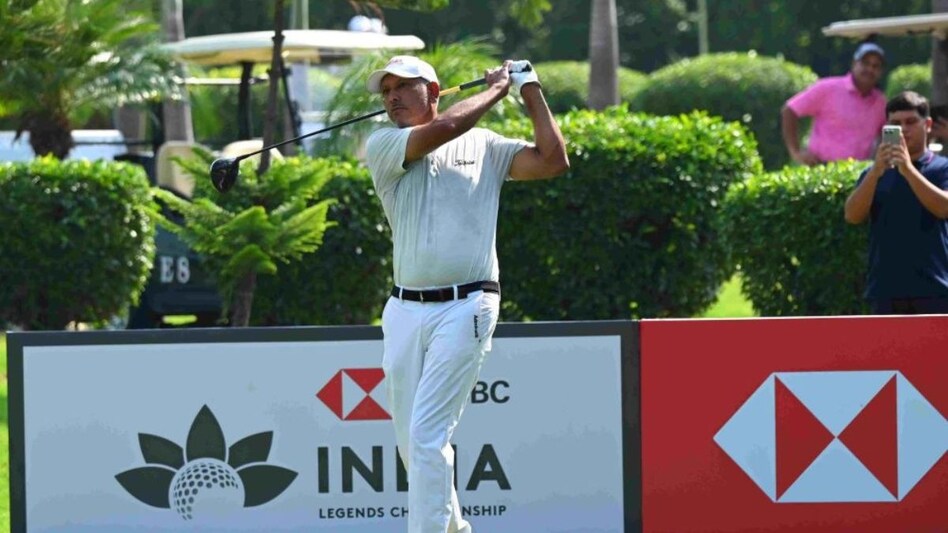 Tournament host Jeev Milkha Singh in action on day one of the HSBC India Legends Championship at the Jaypee Greens golf course. Image courtesy Legends Tour. Tournament host Jeev Milkha Singh in action on day one of the HSBC India Legends Championship at the Jaypee Greens golf course. Image courtesy Legends Tour.