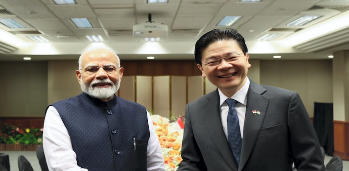 PM Narendra Modi with his Singapore counterpart Lawrence Wong during their bilateral meeting PM Narendra Modi with his Singapore counterpart Lawrence Wong during their bilateral meeting