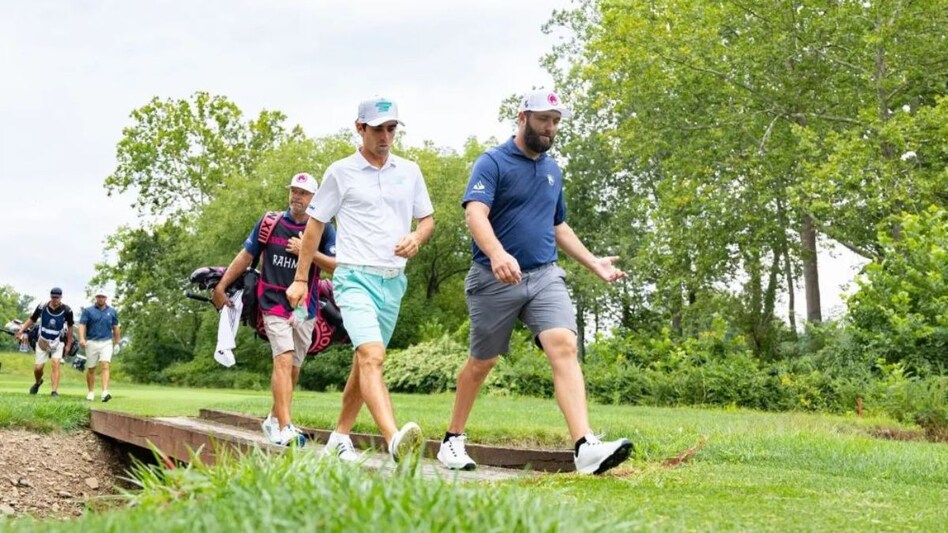 File photo of individual championship front-runners Jon Rahm (right) and Joaquin Neimann at Greenbrier earlier in the season. Image courtesy LIV Golf. File photo of individual championship front-runners Jon Rahm (right) and Joaquin Neimann at Greenbrier earlier in the season. Image courtesy LIV Golf.