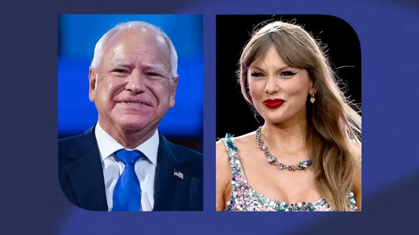 Democratic Party's Vice Presidential candidate Tim Walz (left) visibly lit up, placing a hand over his heart, grinning ear to ear. Democratic Party's Vice Presidential candidate Tim Walz (left) visibly lit up, placing a hand over his heart, grinning ear to ear.