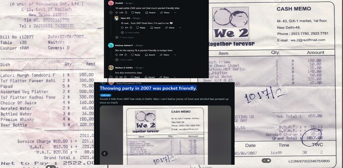 Redditor shares party bill from 2007 (r/delhi) Redditor shares party bill from 2007 (r/delhi)