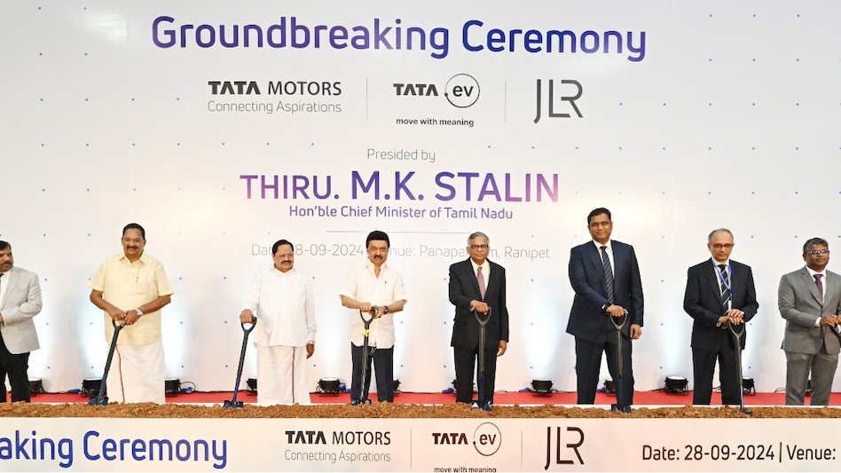 The foundation stone was laid by CM Stalin in a ceremony attended by Tata Sons Chairman N Chandrasekaran and state minister for industries TRB Rajaa and other dignitaries. The foundation stone was laid by CM Stalin in a ceremony attended by Tata Sons Chairman N Chandrasekaran and state minister for industries TRB Rajaa and other dignitaries.