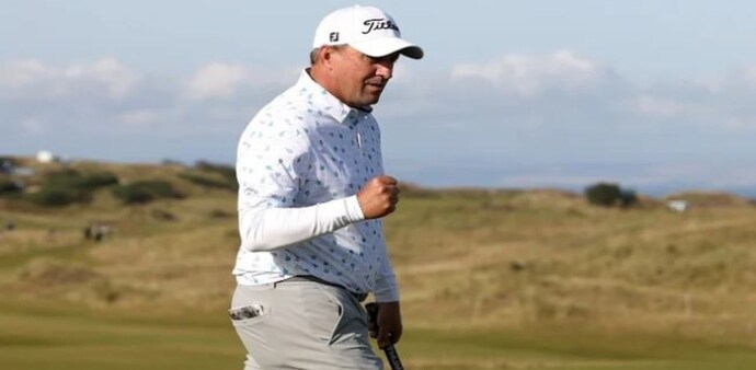Unheralded South African Darren Fichardt in action on day one of the Alfred Dunhill Links Championship at the Kingsbarns course in Scotland on Thursday. Image courtesy alfreddinhilllinks.com. Unheralded South African Darren Fichardt in action on day one of the Alfred Dunhill Links Championship at the Kingsbarns course in Scotland on Thursday. Image courtesy alfreddinhilllinks.com.