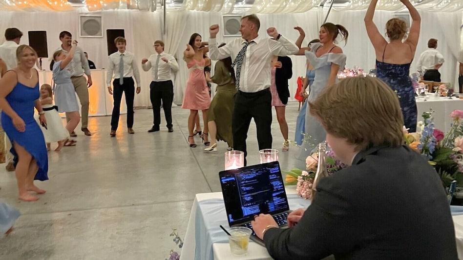 Groom working on his own wedding Groom working on his own wedding