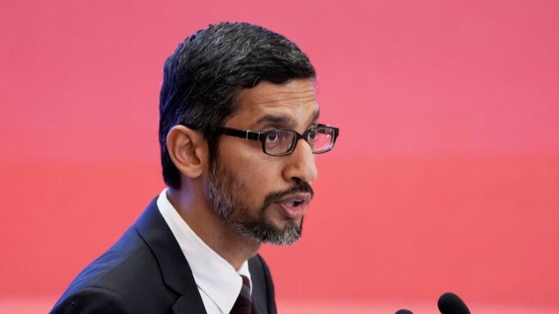Google CEO Sundar Pichai speaking Google CEO Sundar Pichai speaking