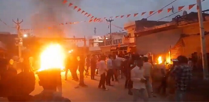 Violence broke out on Sunday when stones were hurled and shots were fired at the procession in Mahsi Violence broke out on Sunday when stones were hurled and shots were fired at the procession in Mahsi