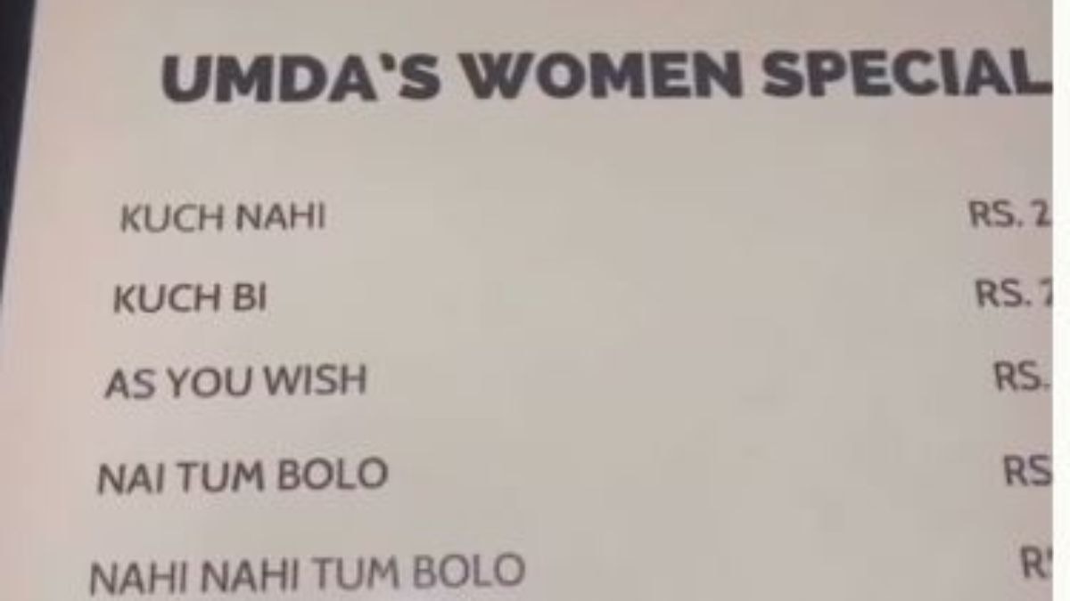 A restaurant called Umda has gained attention on social media for its clever menu titled "Umda's Women Special." A restaurant called Umda has gained attention on social media for its clever menu titled "Umda's Women Special."