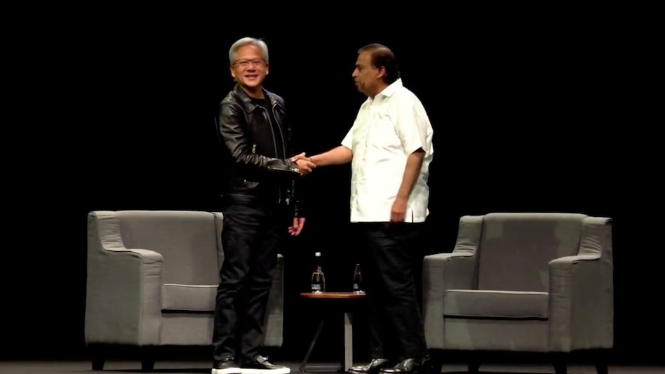 Mukesh Ambani with NVIDIA CEO Jensen Huang Mukesh Ambani with NVIDIA CEO Jensen Huang