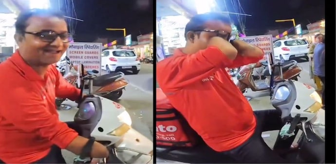 The video, posted on X by user @rose_k01, features a delivery agent skillfully riding his scooter while delivering orders with great focus and determination. The video, posted on X by user @rose_k01, features a delivery agent skillfully riding his scooter while delivering orders with great focus and determination.