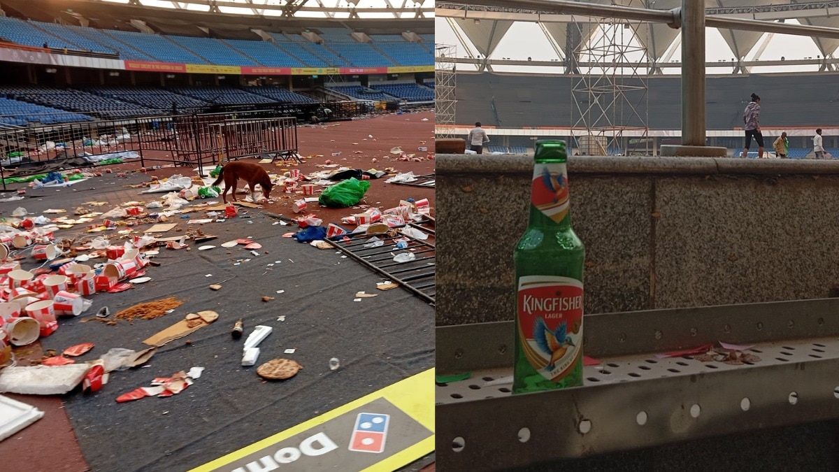 Garbage and beer bottles strewn the stadium and the tracks were also found littered with broken equipment. Garbage and beer bottles strewn the stadium and the tracks were also found littered with broken equipment.