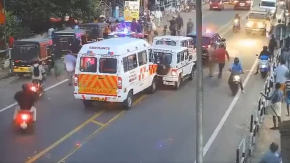 Six escort vehicles, including an ambulance, collided with each other while following the SUV Six escort vehicles, including an ambulance, collided with each other while following the SUV