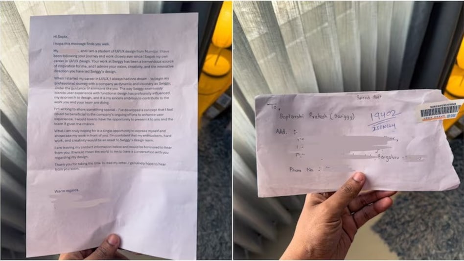 Prakash, who works in Bengaluru, expressed his appreciation for the unique gesture, saying it caught his attention. The letter was from a young professional who proposed ideas to improve Swiggy’s user experience. Prakash, who works in Bengaluru, expressed his appreciation for the unique gesture, saying it caught his attention. The letter was from a young professional who proposed ideas to improve Swiggy’s user experience.