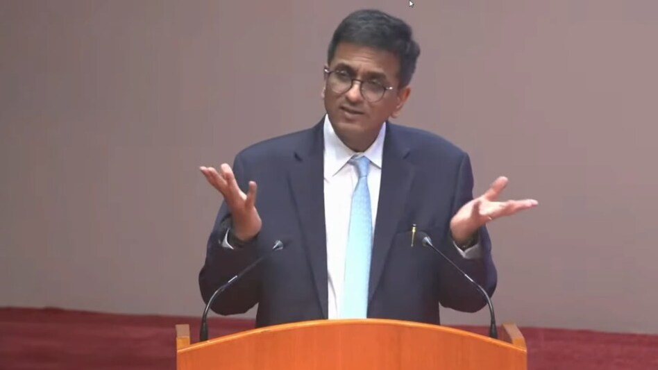 Chief Justice DY Chandrachud giving a speech during his farewell. (Screengrab) Chief Justice DY Chandrachud giving a speech during his farewell. (Screengrab)