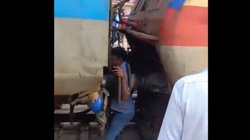 The incident was captured on camera and has since gone viral on social media. In the video, Amar Kumar can be seen trapped between the engine and the bogie for about two hours. The incident was captured on camera and has since gone viral on social media. In the video, Amar Kumar can be seen trapped between the engine and the bogie for about two hours.